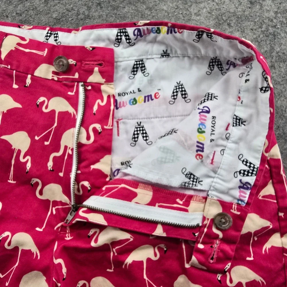 Royal Awesome Mens 34 Golf Shorts Pink Flamingo Print Cotton Blend Tee Holder 9
